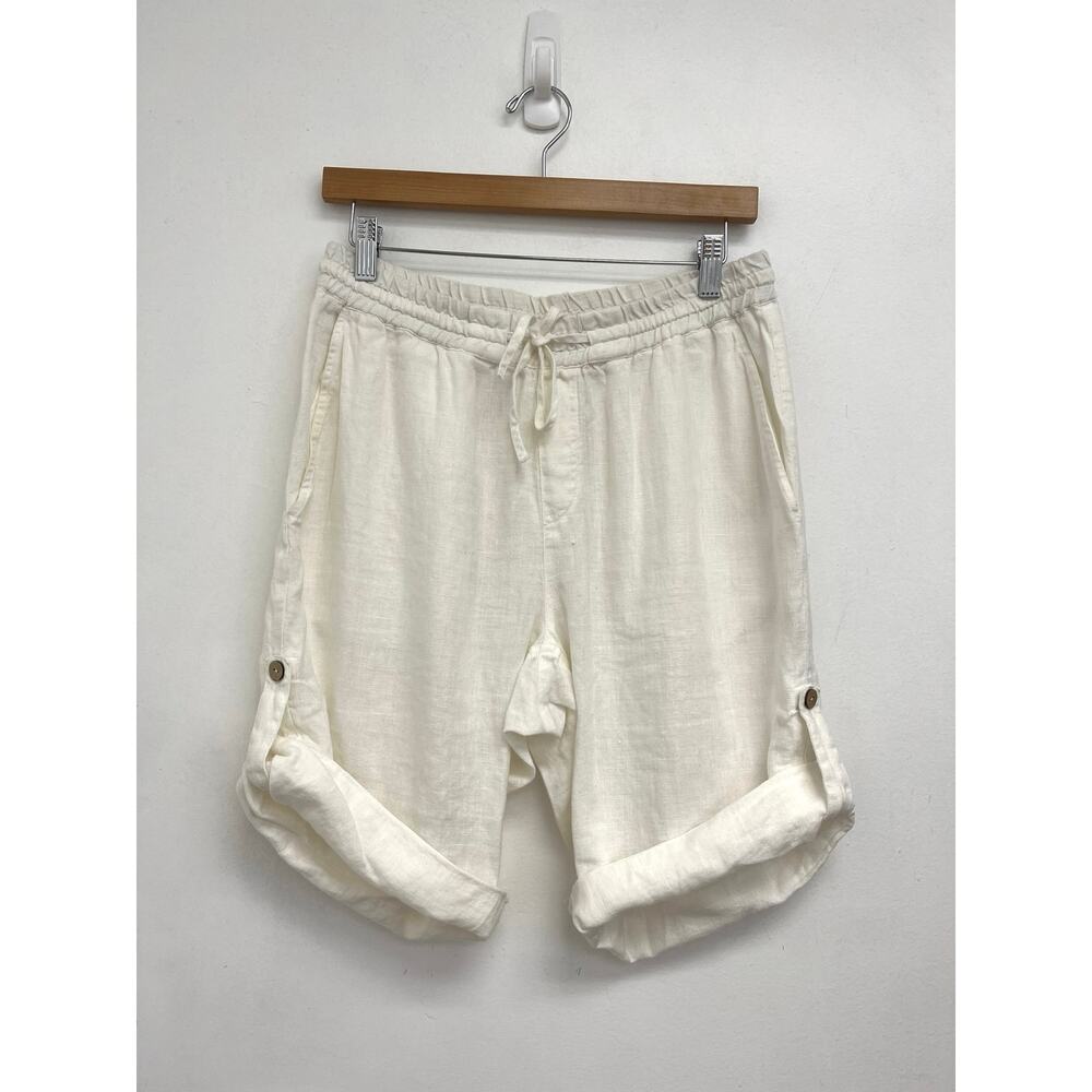 Magic Linen Roll Tab Cuffed 9” Bermuda Drawstring Coastal Relaxed Shorts - Large - Picture 11 of 11